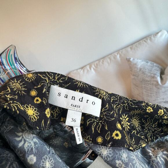 Sandro Women's Black Carolina Gathered Tie Floral-Print Maxi Dress Size 36 - Picture 3 of 8